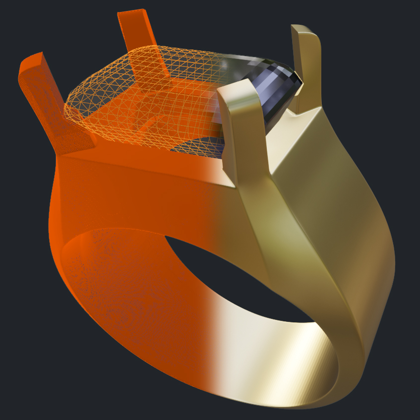 North-South Emerald Cut Sapphire Men's Ring - 3D