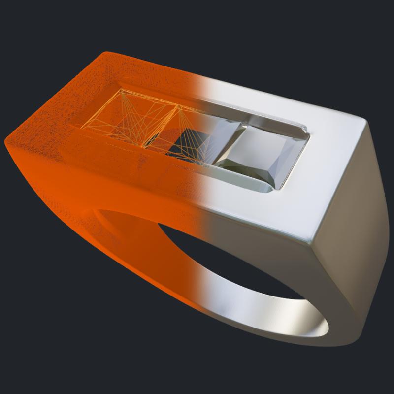 3 Channel Set Princess Men's Ring - 3D