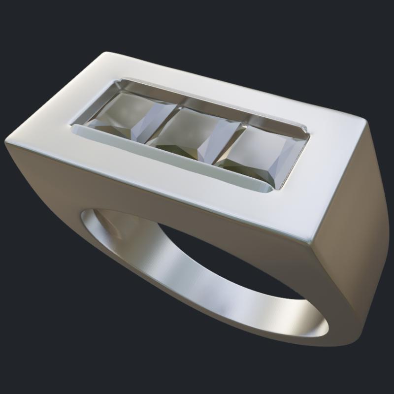 3 Channel Set Princess Men's Ring - Main