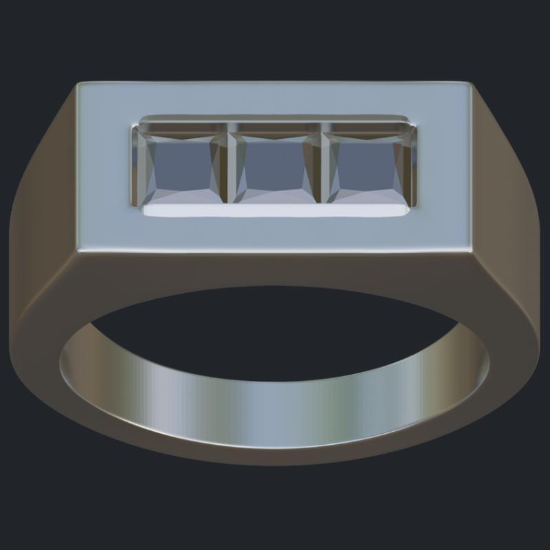 3 Channel Set Princess Men's Ring - Top