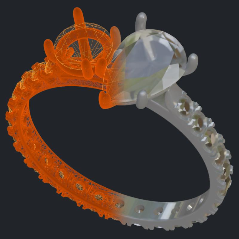 Toi et Moi Bypass Ring With Diamonds All Around Shank - 3D