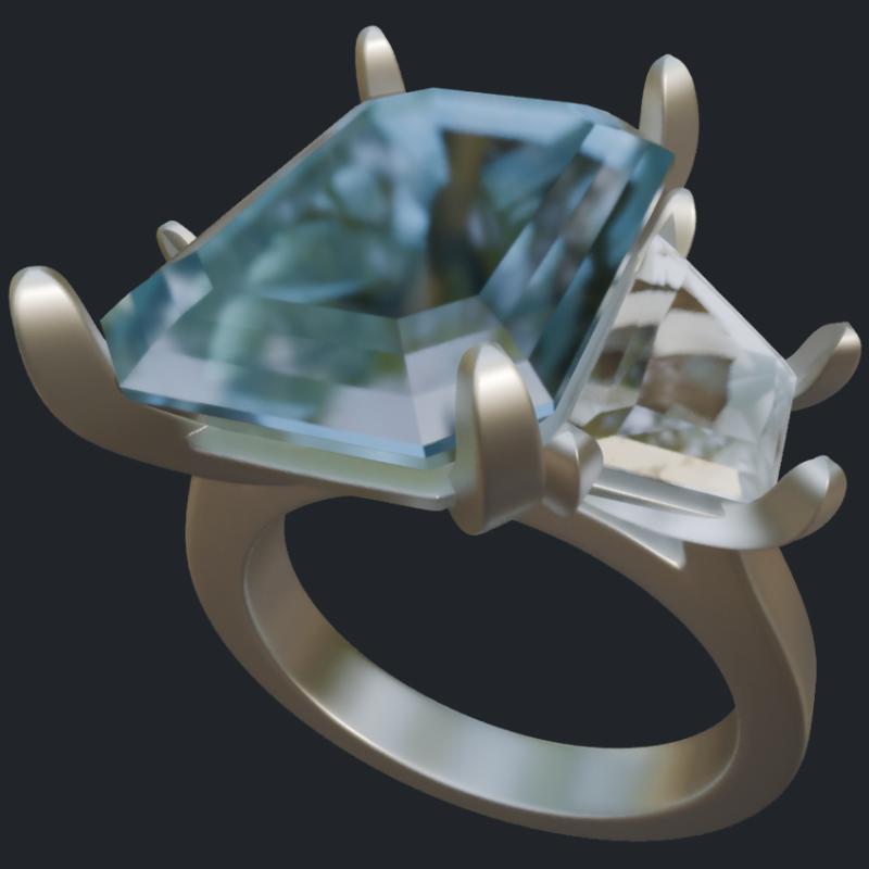 Tulip Aquamarine Ring With 2 Trapezoids - Main