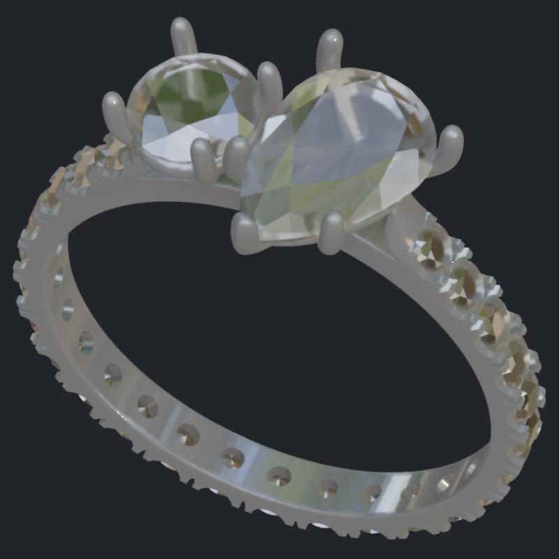 Toi et Moi Bypass Ring With Diamonds All Around Shank - Main
