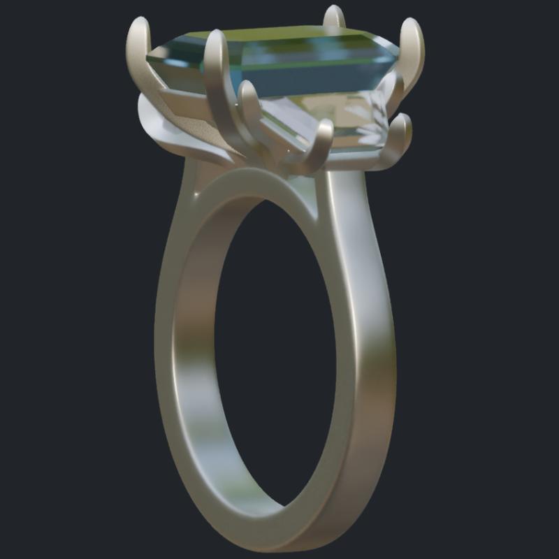 Tulip Aquamarine Ring With 2 Trapezoids - Side