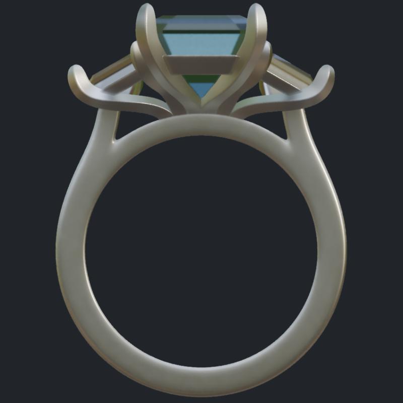 Tulip Aquamarine Ring With 2 Trapezoids - Profile