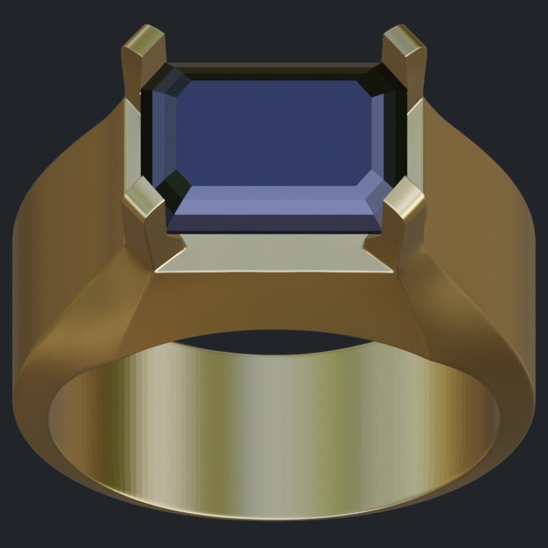 North-South Emerald Cut Sapphire Men's Ring - Top