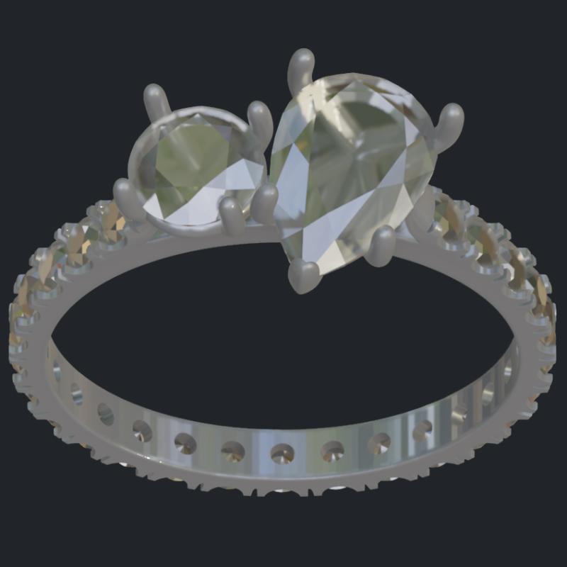 Toi et Moi Bypass Ring With Diamonds All Around Shank - Top