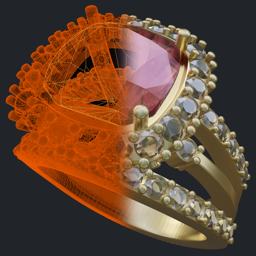 Cushion Cut Pink Tourmaline & Diamond Halo Removable Head Ring - 3D