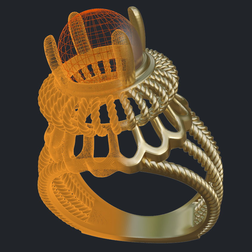 Filigree Ropes Pearl Ring - 3D
