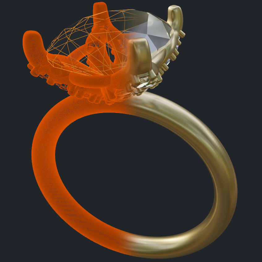 Oval Cut Diamond With Leave Shapes Solitaire - 3D