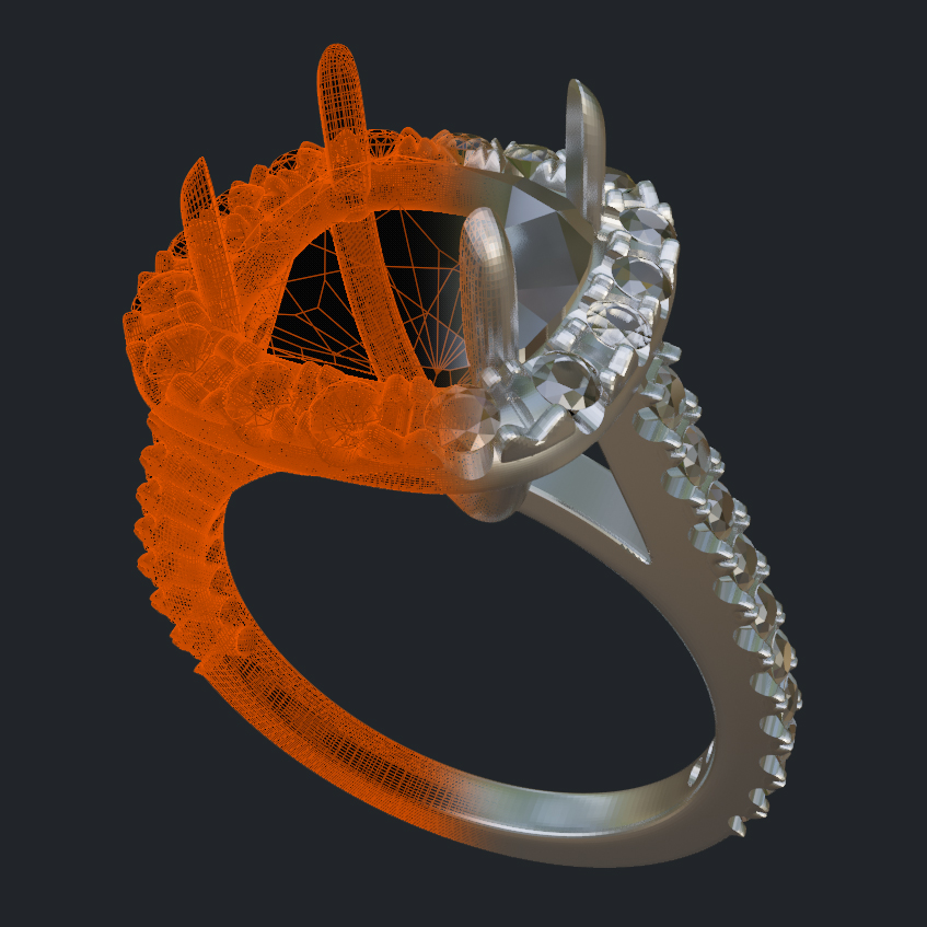 Cushion Cut Diamond Halo Ring - 3D