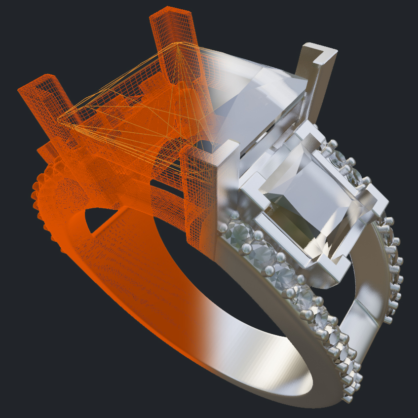 Oval Cut Diamond With Leave Shapes Solitaire - 3D