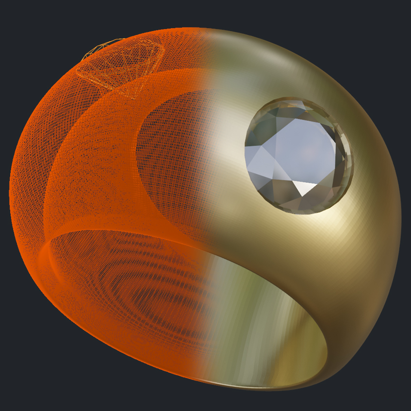 Dome Ring with Two Diamonds - 3D