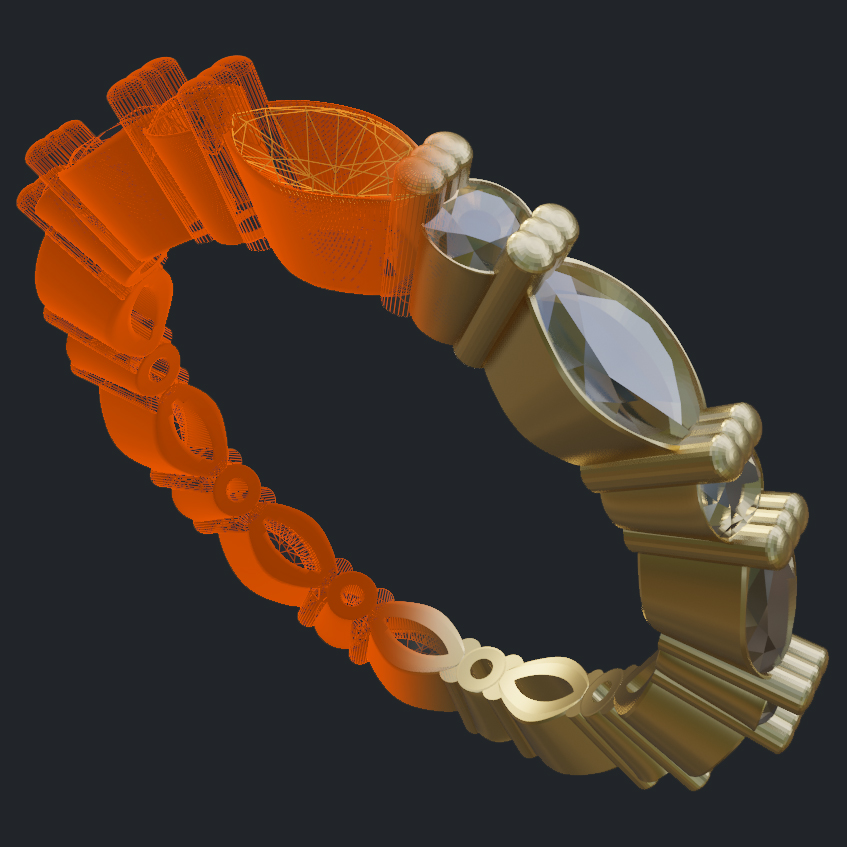 Round & Marquise Diamond Eternity Band - 3D