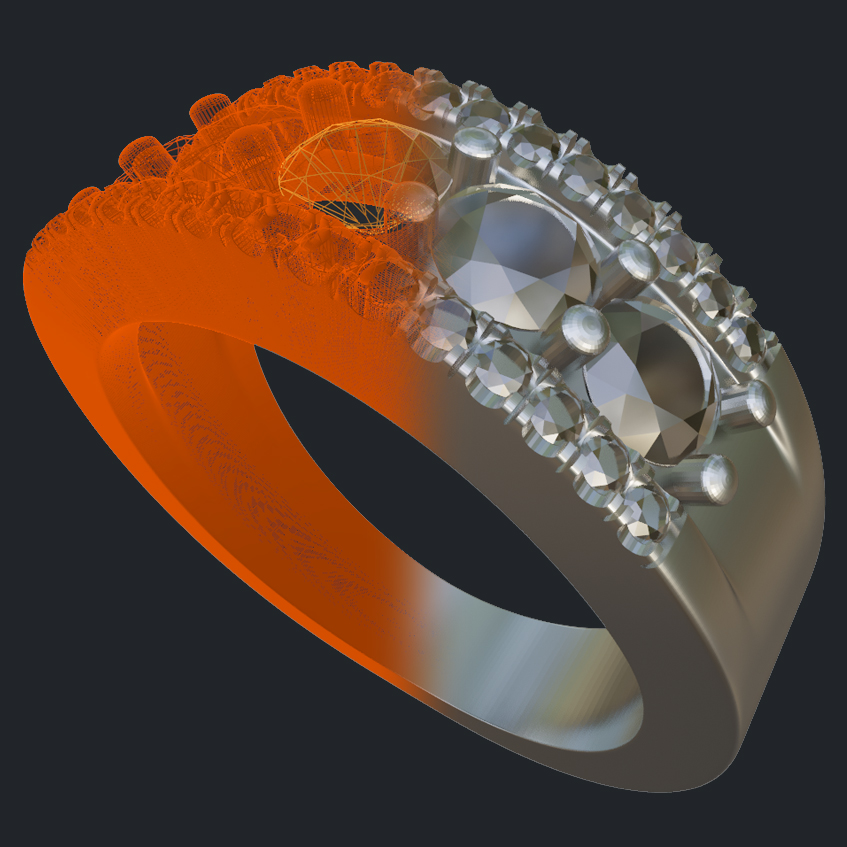 Five Round Diamonds Ring - 3D