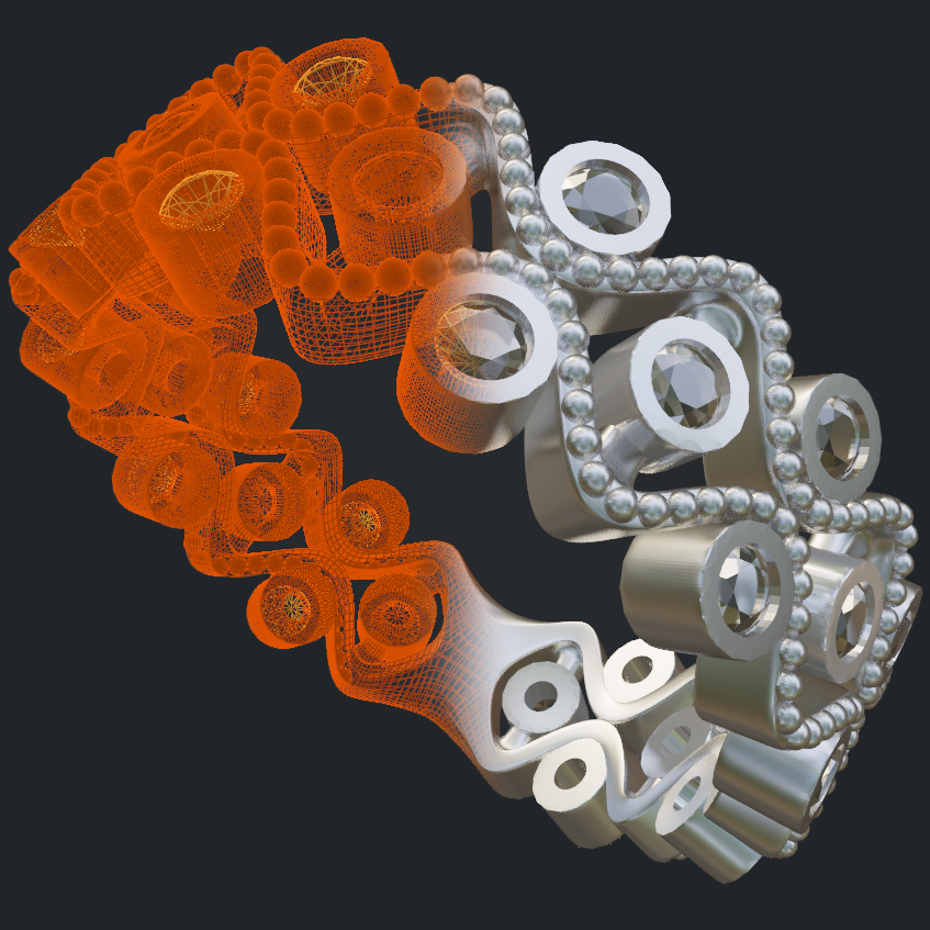 Zig-Zag Wide Diamond Band With Milgrain - 3D