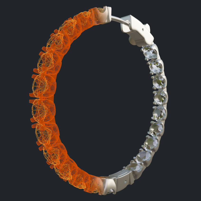 Round Hoop Earrings - Round Diamonds Size 4.0mm - 3D