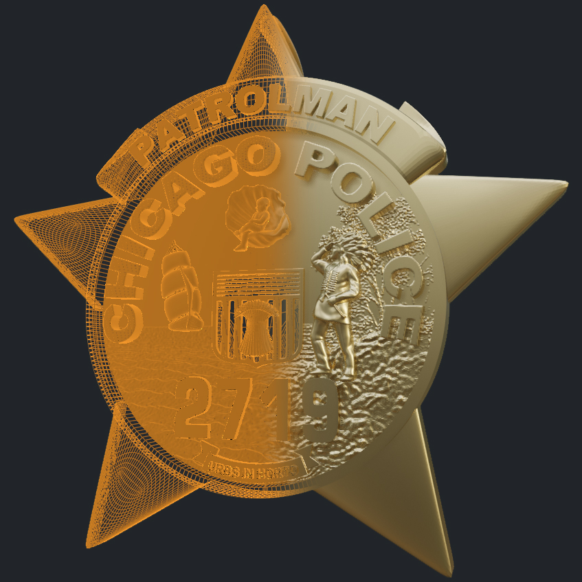 Gold Police Badge Pendant 14k Yellow Gold - 3D