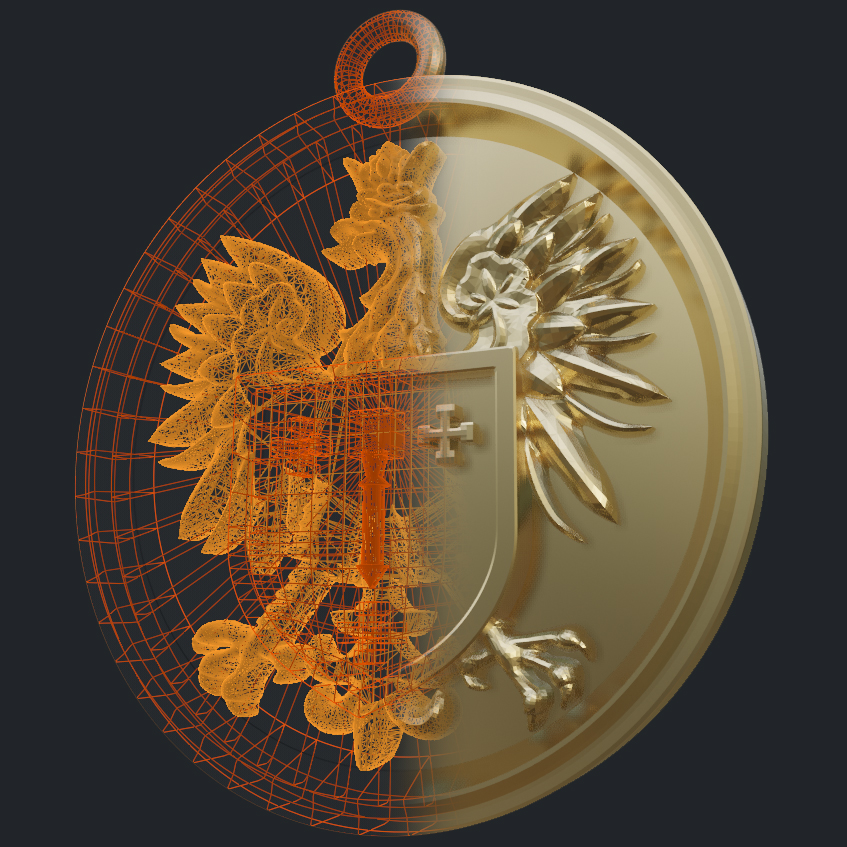 Small Polish Shield Pendant - 3D