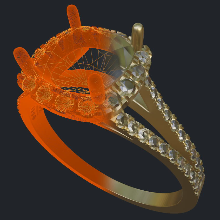 Halo Cushion Ring with Split Shank - 3D