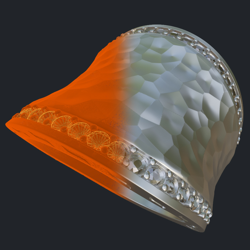 Hammered Finish Ring With Round Diamond Accents - 3D