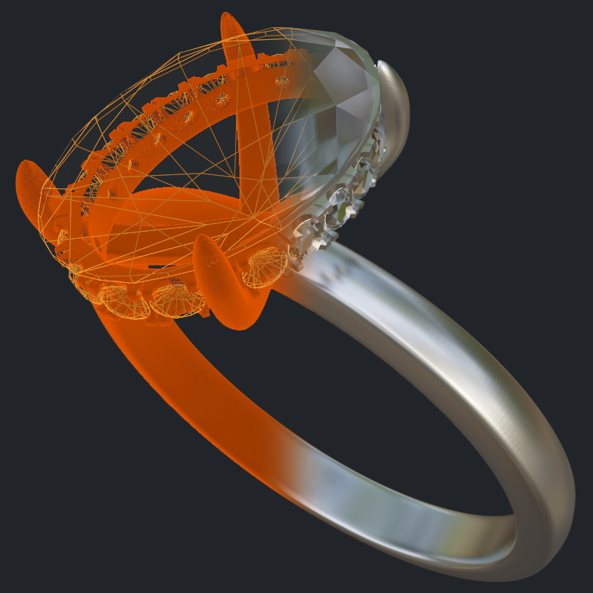 Oval Diamond With Hidden Halo Ring - 3D