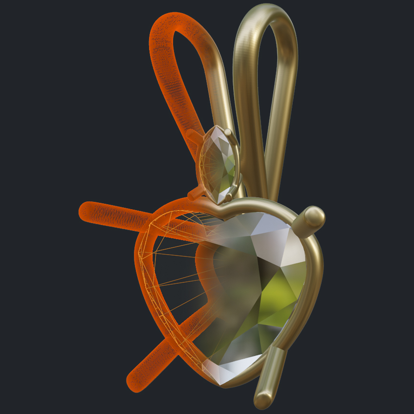 Heart Shape Morganite Gold Pendant - 3D