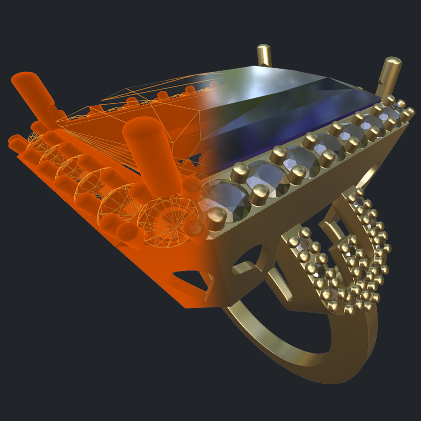 Blue Topaz And Round Diamonds Ring - 3D