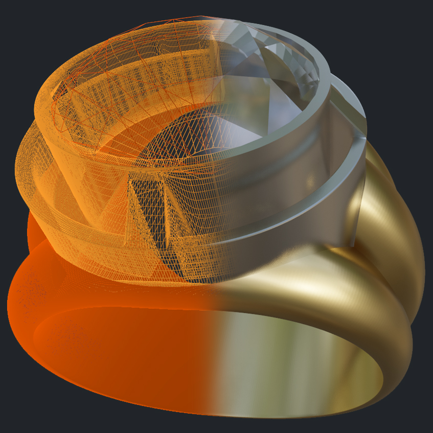 Diamond Two-Tone Men's Ring - 3D