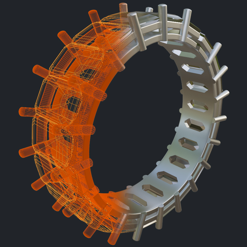 Emerald Cut Diamond Full Eternity Band - 3D