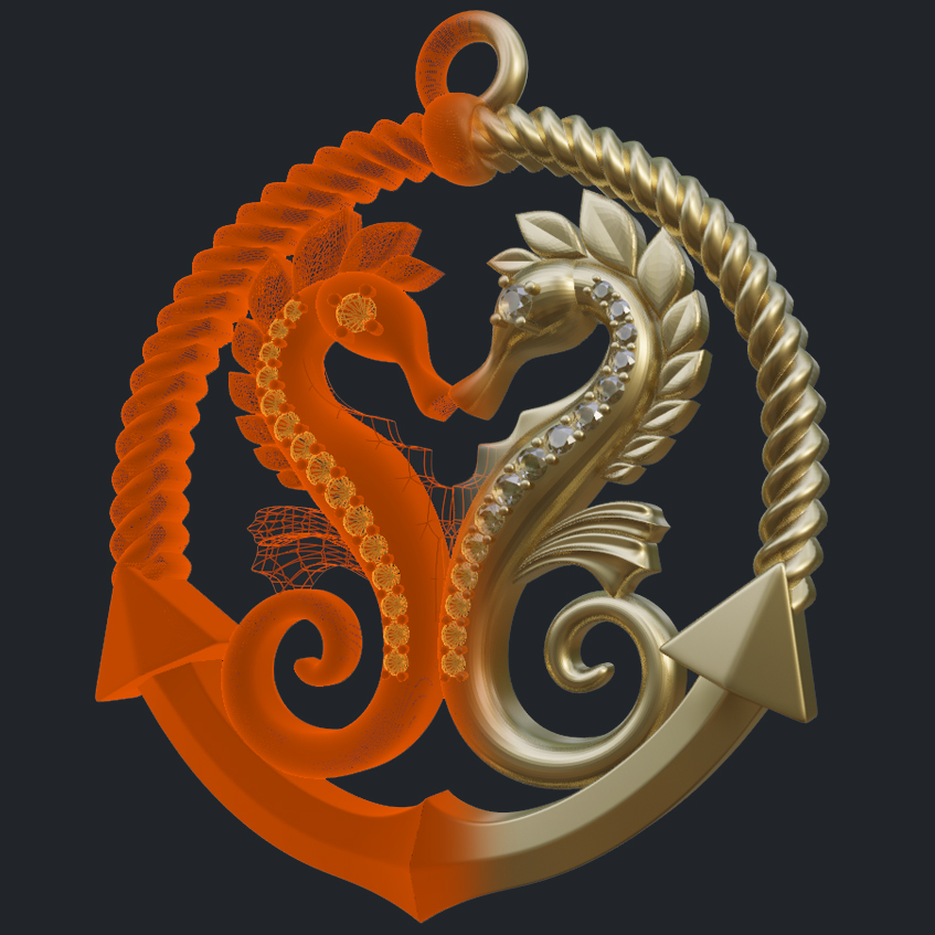 Seahorse Pendant - 3D