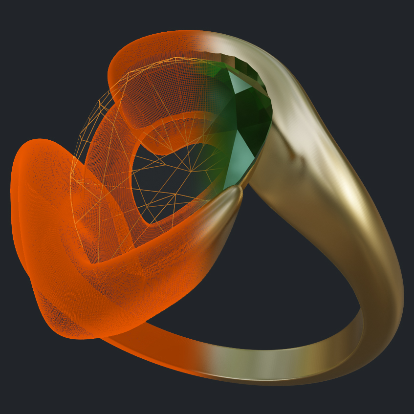 Pear Shape Emerald Ring - 3D