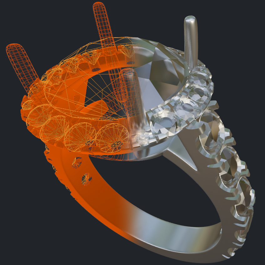 Cathedral Halo Engagement Ring With Round Gallery - 3D