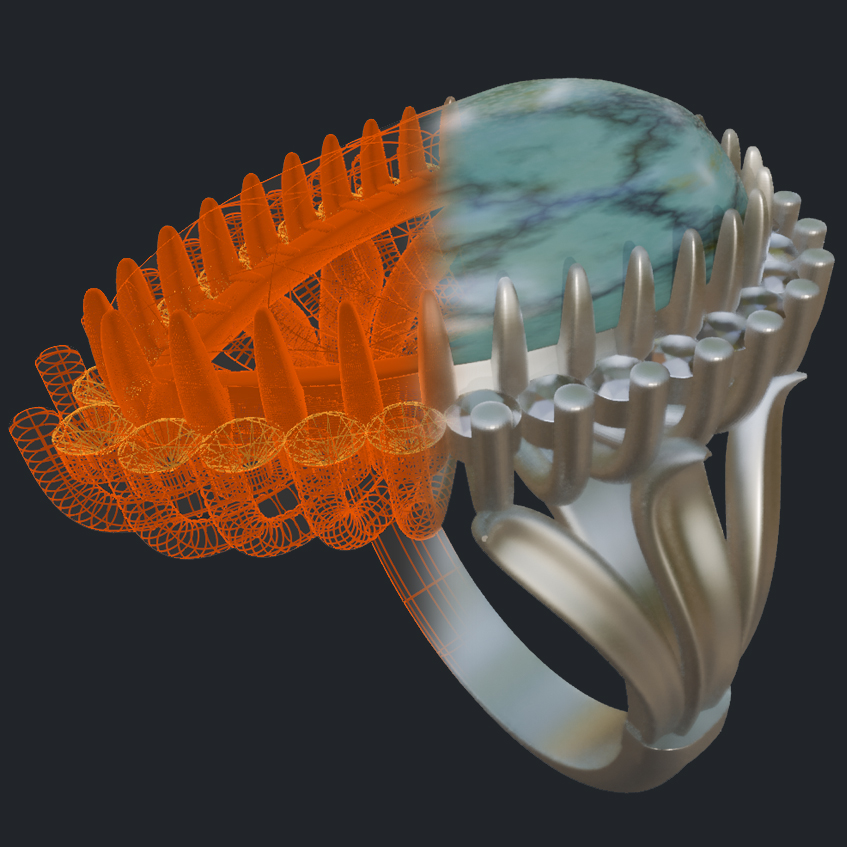 Pear Shape Opal & Diamond Halo Ring - 3D