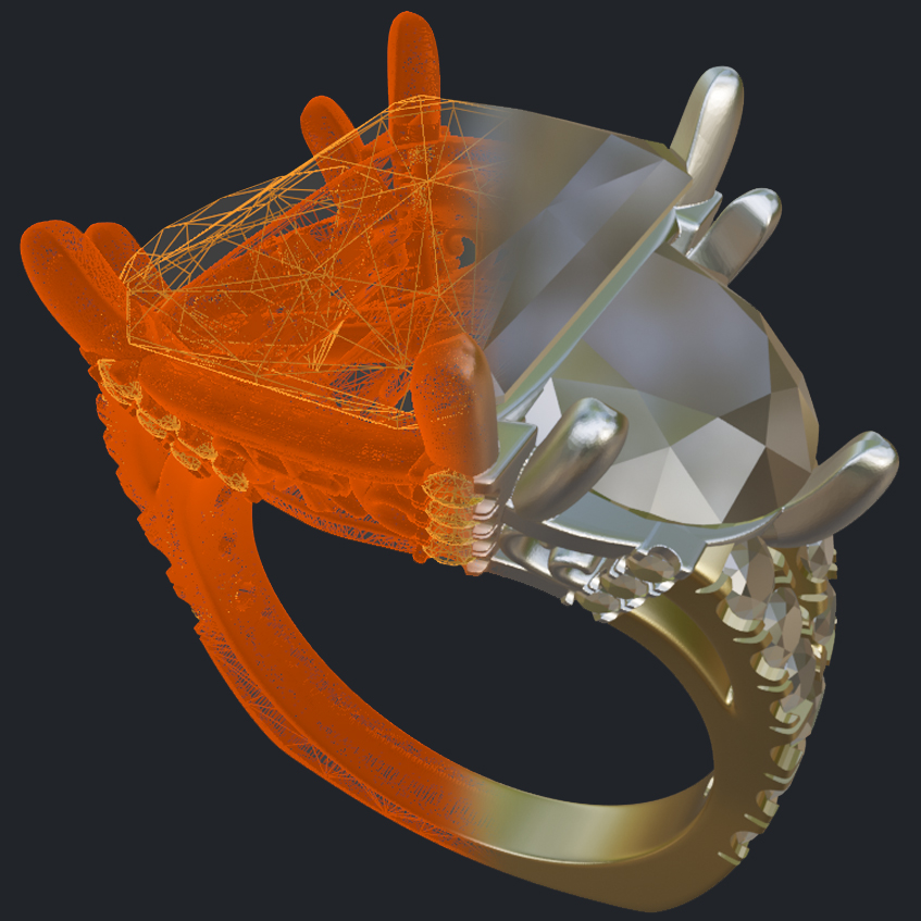 3 Stones Christian Ring - 3D