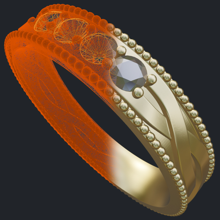 4 Diamonds Figure Eight Ring With Milgrain - 3D