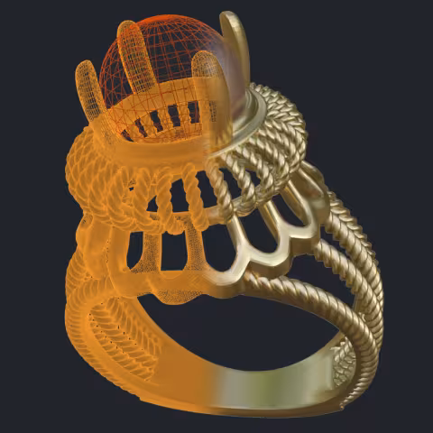Filigree Ropes Pearl Ring - 3D