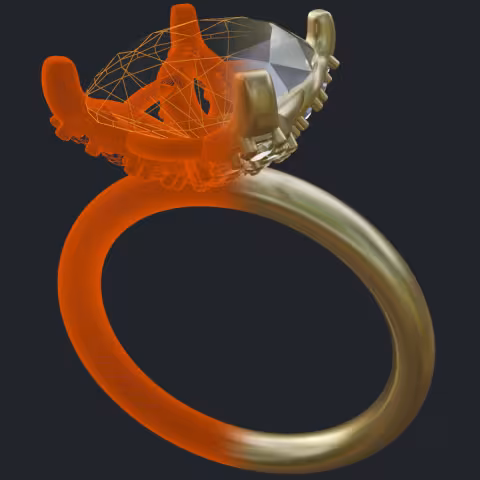 Oval Cut Diamond With Leave Shapes Solitaire - 3D