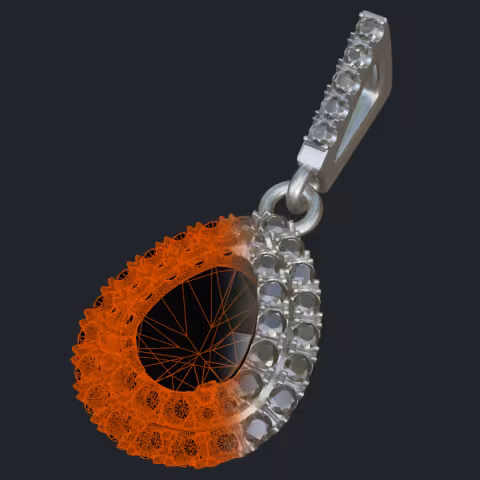 Pear Shape Diamond Halo Pendant - 3D