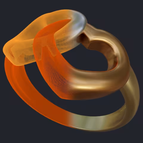 Two Hearts Tricolor Gold Ring - 3D