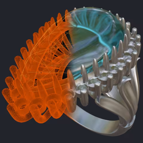 Pear Shape Opal &amp; Diamond Halo Ring - 3D