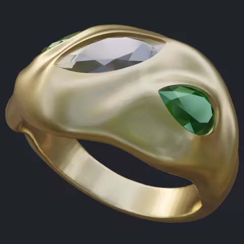 Marquise Diamond &amp; Pear Shape Emeralds Irregularly Rippled Dome Ring - Main