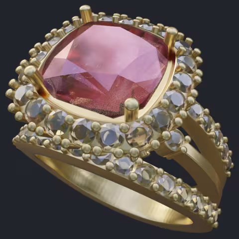 Cushion Cut Pink Tourmaline &amp; Diamond Halo Removable Head Ring - Main