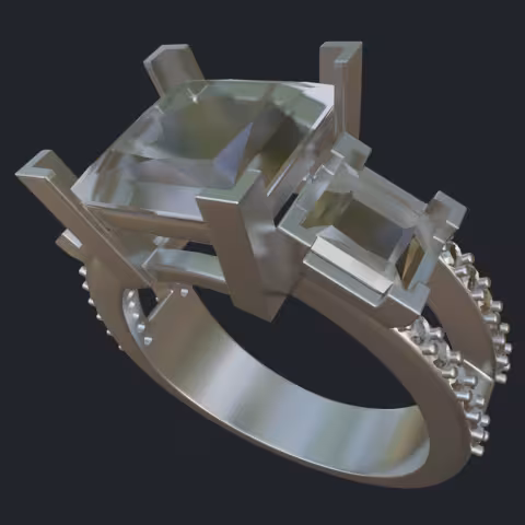 Three Princess Cuts &amp; Round Diamond Ring - Main