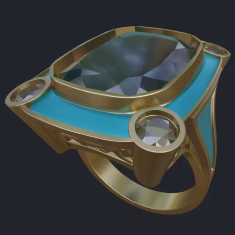 Blue Enamel, Aquamarine &amp; Diamonds Ring - Main