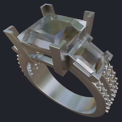 Three Princess Cut &amp; Round Diamonds Engagement Ring - Main