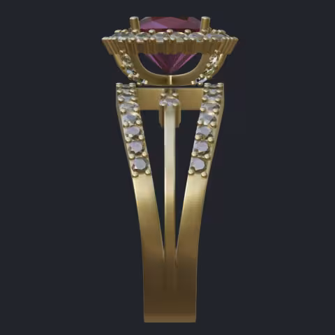 Cushion Cut Pink Tourmaline &amp; Diamond Halo Removable Head Ring - Side