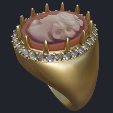 Cameo &amp; Diamond Halo Ring - Side