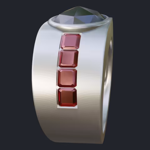 Rose Cut Black Diamond &amp; Rubies Ring - Side