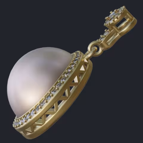 Mabe Pearl Diamond Halo Pendant - Side